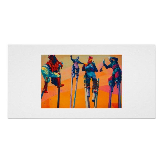 Vibrant African Stilt Dancers in Traditional Masks Poster (Front)