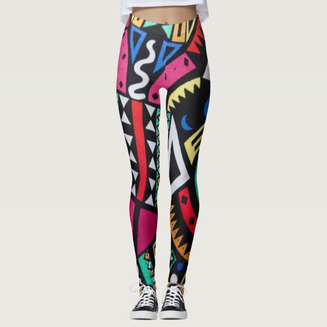 Vibrant Afro-Centric Geometric Pattern – Bold Trib Leggings (Front)