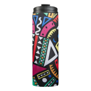 Vibrant Afro-Centric Geometric Pattern – Bold Trib Thermal Tumbler