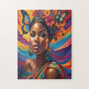 Vibrant Afrocentric Woman & Butterflies Jigsaw Puzzle
