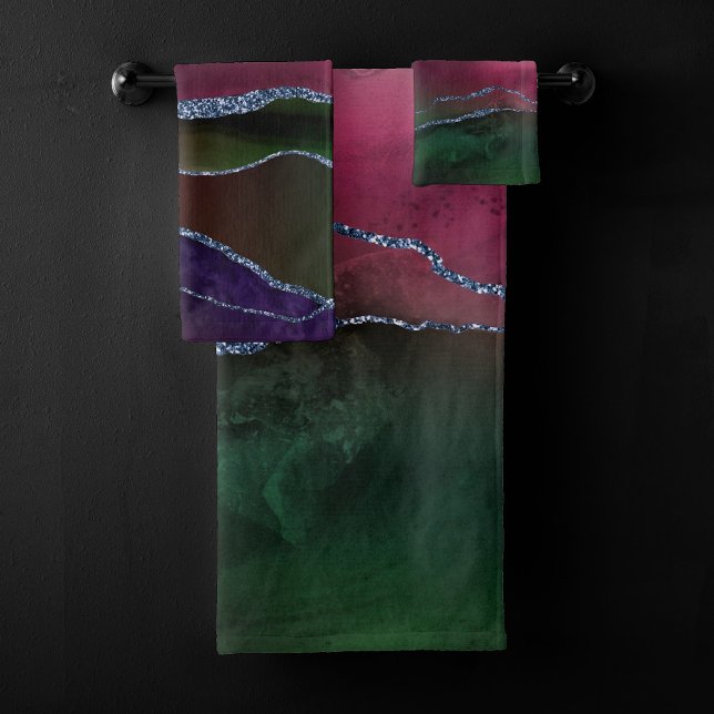 Vibrant Agate | Rich Pink and Green Jewel Tone Bath Towel Set (Creator Uploaded)