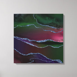 Vibrant Agate   Rich Pink and Green Jewel Tone Canvas Print