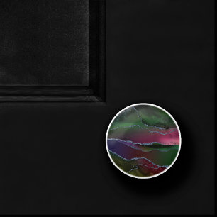 Vibrant Agate Rich Pink and Green Jewel Tone Ceramic Knob