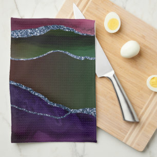 Vibrant Agate   Rich Pink and Green Jewel Tone Tea Towel