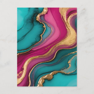 Vibrant Alcohol Ink Abstract Teal Magenta Gold Postcard