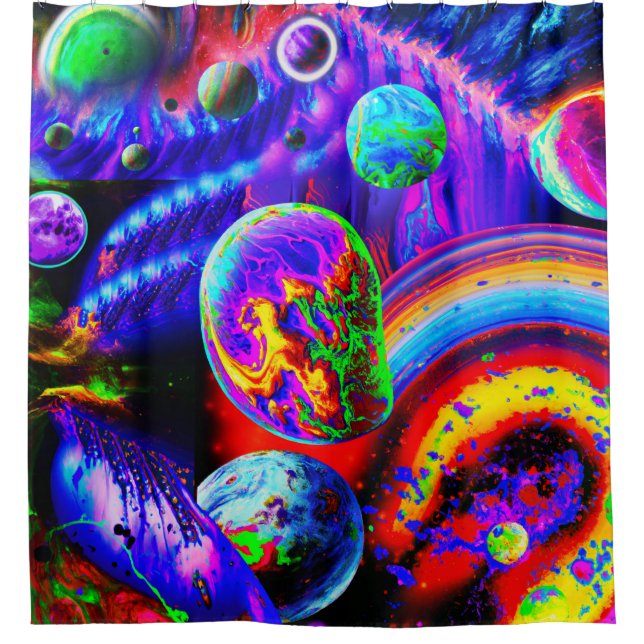 Vibrant Alien Planets Shower Curtain (Front)