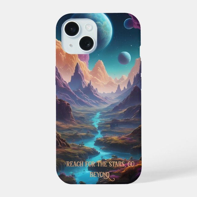 Vibrant alien worlds with neon skies  iPhone 15 case (Back)