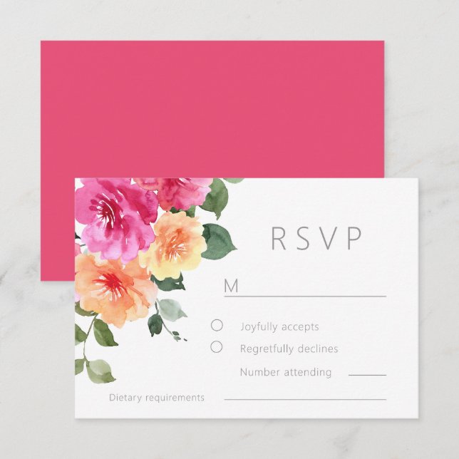 Vibrant All Seasons Watercolor Floral Wedding RSVP Card (Front/Back)