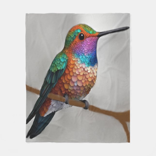 Vibrant Allen’s Hummingbird Painting Fleece Blanket (Front)