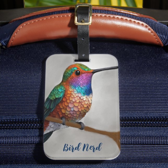 Vibrant Allen’s Hummingbird Painting Luggage Tag (Front Insitu 2)