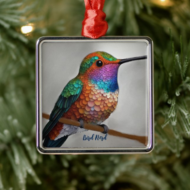 Vibrant Allen’s Hummingbird Painting Metal Tree Decoration (Tree)