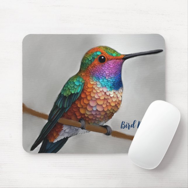 Vibrant Allen’s Hummingbird Painting Mouse Mat (With Mouse)