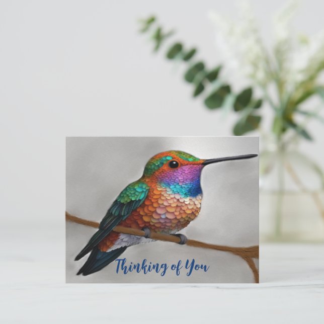 Vibrant Allen’s Hummingbird Painting Postcard (Standing Front)