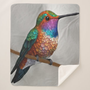 Vibrant Allen’s Hummingbird Painting Sherpa Blanket