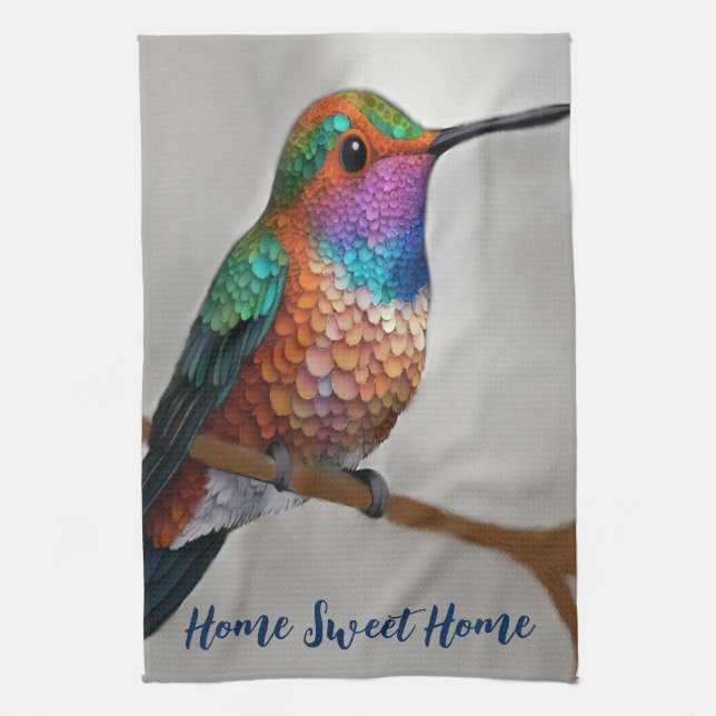 Vibrant Allen’s Hummingbird Painting Tea Towel (Vertical)