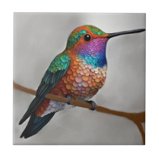 Vibrant Allen’s Hummingbird Painting Tile (Front)