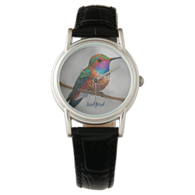 Vibrant Allen’s Hummingbird Painting Watch (Front)