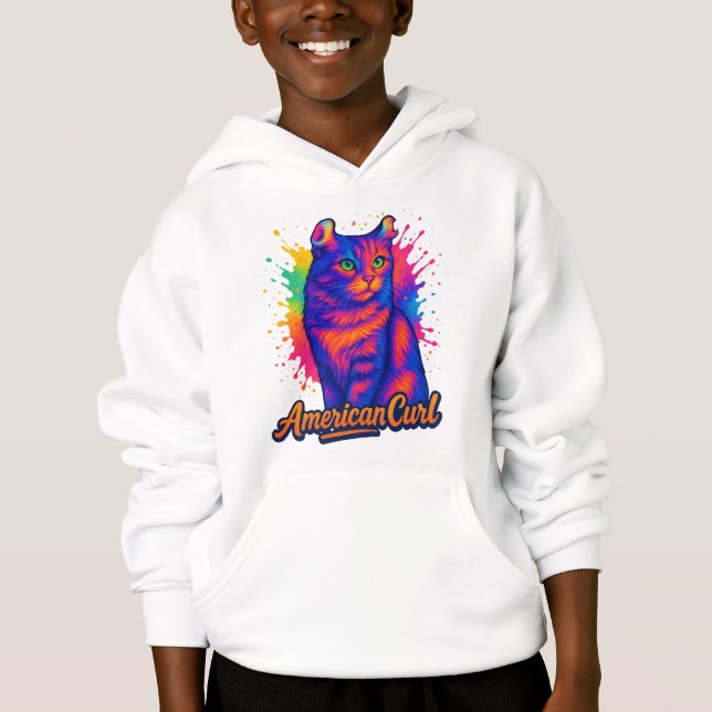 Vibrant American Curl Cat Pop Art Illustration (Front)