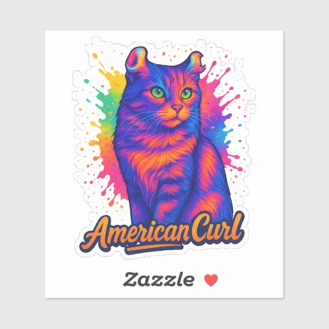 Vibrant American Curl Cat Pop Art Illustration (Sheet)