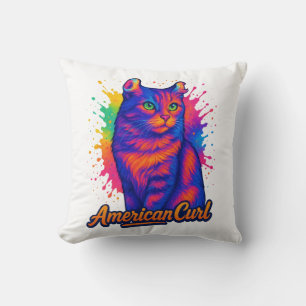 Vibrant American Curl Cat Pop Art Illustration Cushion
