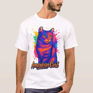 Vibrant American Curl Cat Pop Art Illustration T-Shirt