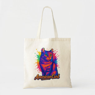 Vibrant American Curl Cat Pop Art Illustration Tote Bag