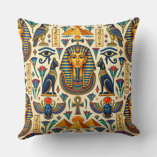 Vibrant Ancient Egypt Pharaohs Scarabs Falcons Lot Cushion