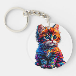 Vibrant and artistic kitten key ring