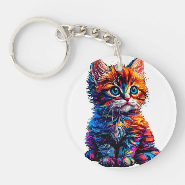 Vibrant and artistic kitten key ring (Front)