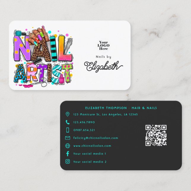 Vibrant and Bold African American Nail Artist Business Card (Front/Back)