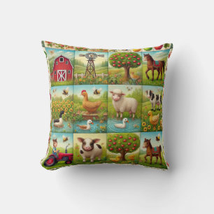 Vibrant and cheerful farm scene cushion