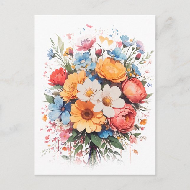 vibrant and colorful floral bouquet design postcard (Front)