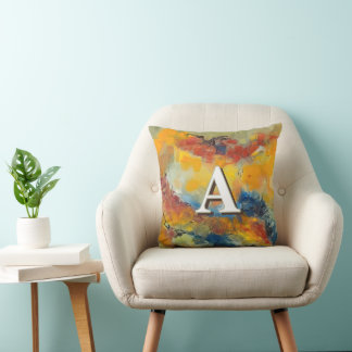 Vibrant and Colourful Abstract Art Monogram Cushion
