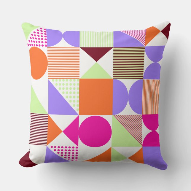 Vibrant and Colourful Abstract Geometric Pattern  Cushion (Front)