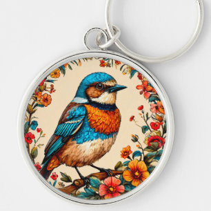 Vibrant and colourful illustration of a bird key ring