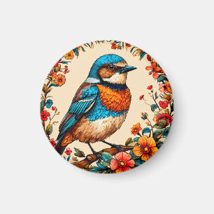 Vibrant and colourful illustration of a bird magnet