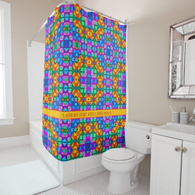 Vibrant and colourful seamless pattern all over shower curtain (In Situ)