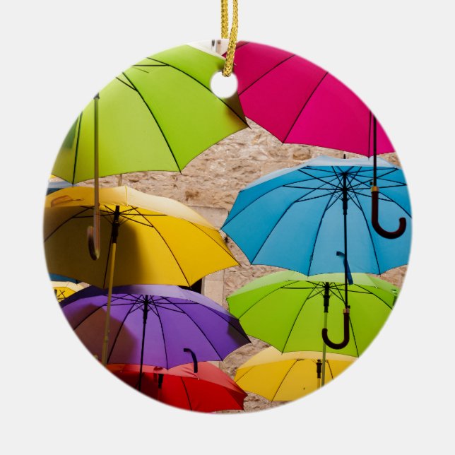 Vibrant and Colourful Umbrellas Ceramic Tree Decoration (Front)
