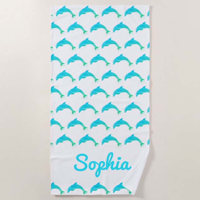 Vibrant and Cute Dolphin Pattern Beach Towel (Front)