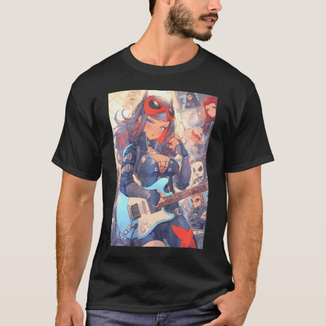 Vibrant And Dynamic Anime Comic And Punk Rock Art  T-Shirt (Front)