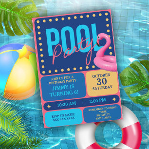 Vibrant And Fun Pool Birthday Party Invitation