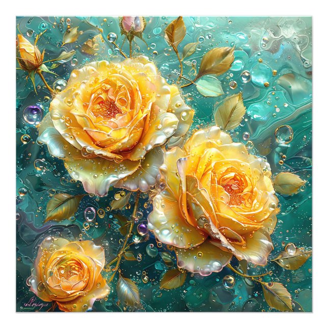 Vibrant and intricate yellow roses depiction photo print (Front)