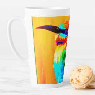 Vibrant and Joyful Rainbow Bird Painting. Buy Now Latte Mug