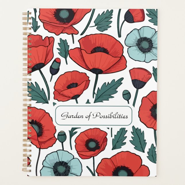 Vibrant and red Poppy Flowers Illustration Pattern Planner (Front)