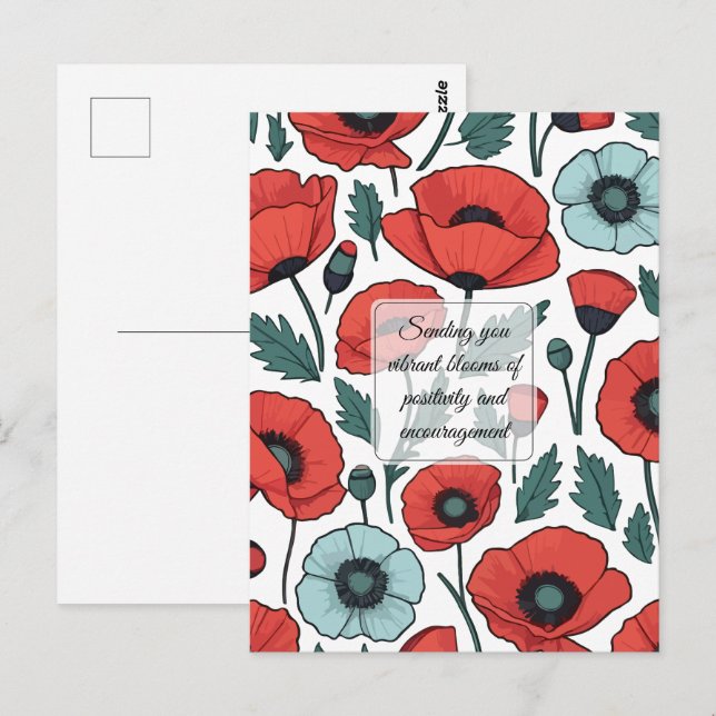Vibrant and red Poppy Flowers Illustration Pattern Postcard (Front/Back)
