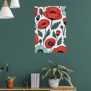 Vibrant and red Poppy Flowers Illustration Pattern Poster