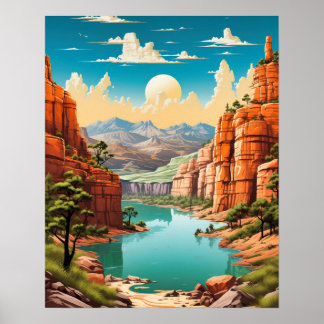 Vibrant and Retro Grand Canyon Art Poster