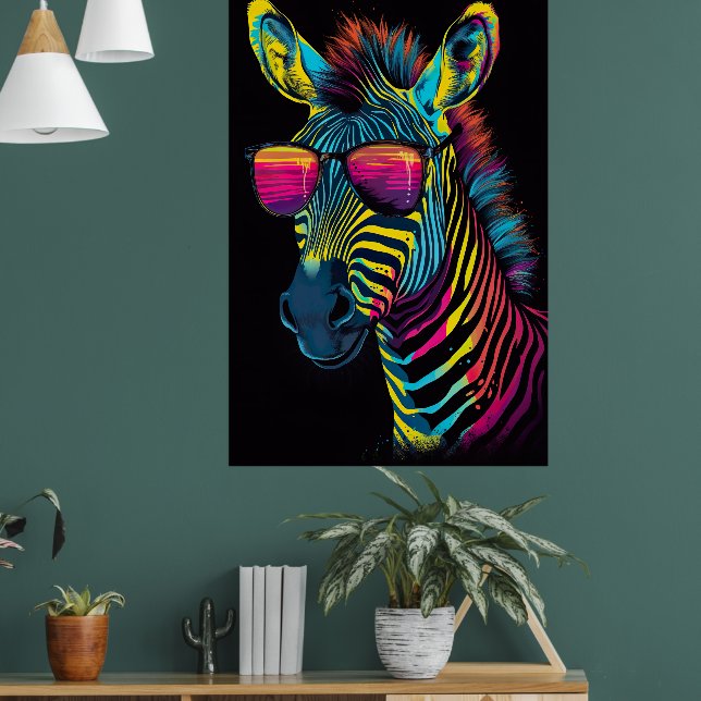 Vibrant and Striking Colorful Zebra Poster (Living Room 1)