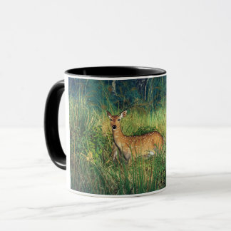 Vibrant Anime Deer in Tall Grass Forest Scene Mug
