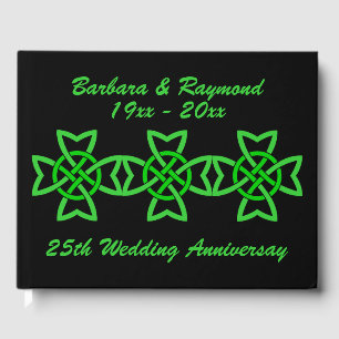 Vibrant Anniversary Green Irish Celtic Knots black Guest Book
